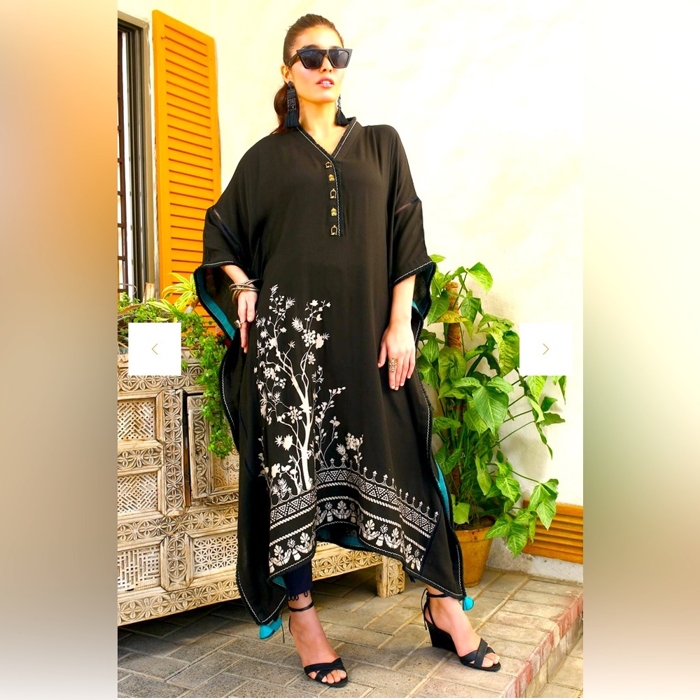 Pakistani branded raw silk one piece kaftan